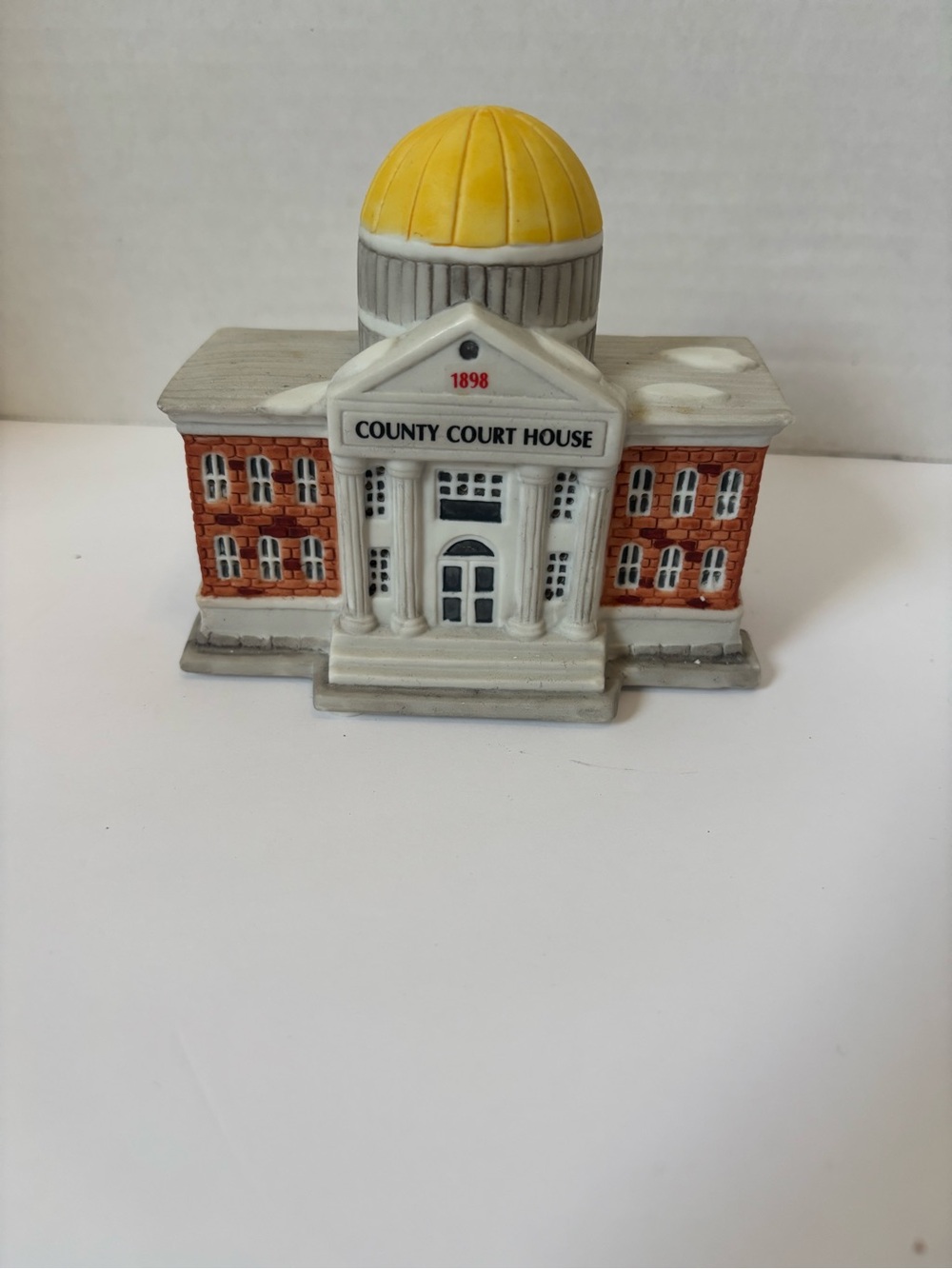 County Court House Decorative Building Figurine - Yellow/White/Brick
